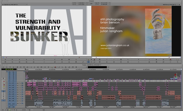 Avid Media Composer project views. Avid Media Composer timeline showing the edit for The Strength and Vulnerability Bunker film