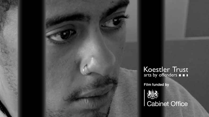 Funding support films image shows black and white image of a man's face behind two prison bars