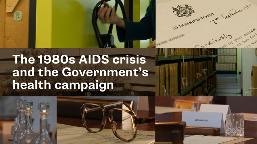 Composite multi image with the following text The 1980s AIDS crisis and the Goverment's health campaign