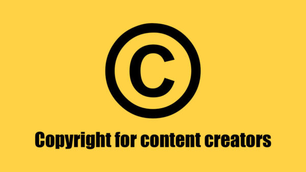 Copyright-for-content-creators showing the copyright symbol and title as text in black over a yellow background