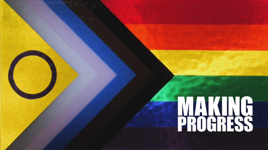 Intersex-Inclusive Pride Progress flag created in fused glass artwork