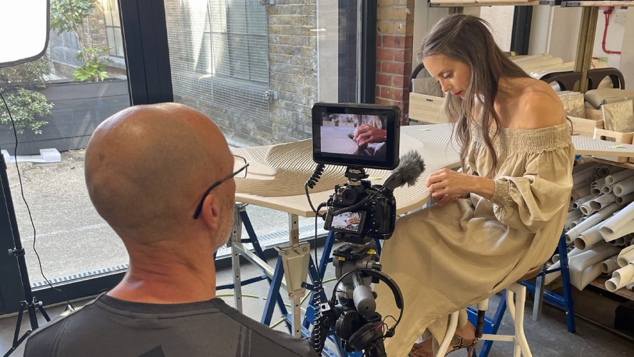 Freelance-cameraman-Julian-Langham-filming-fabric-artwork-creation