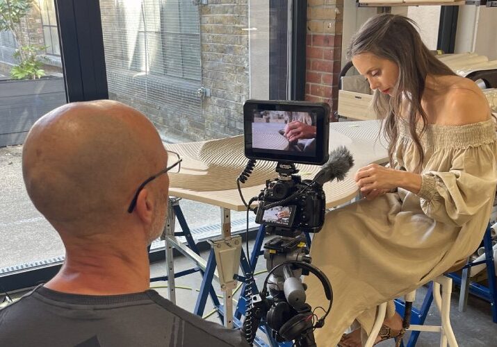 Freelance-cameraman-Julian-Langham-filming-fabric-artwork-creation