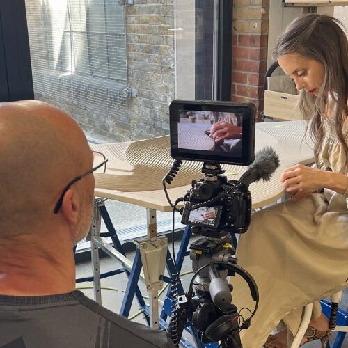 Freelance-cameraman-Julian-Langham-filming-fabric-artwork-creation